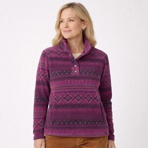 The Vermont Country Store Fleece Pullover Sweater Size Medium Purple Aztec